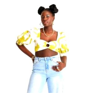 Future Collective By Alani Noelle Tiki Puff Sleeve Crop Top